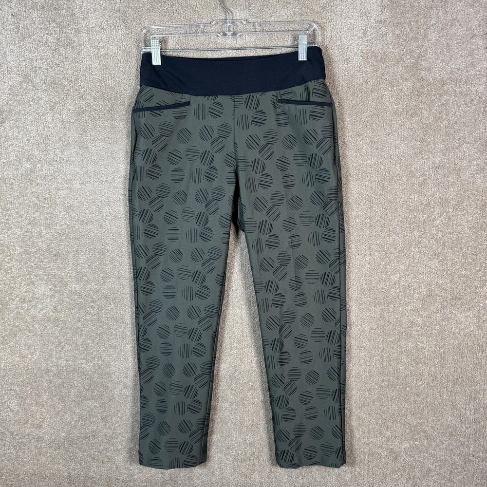 Adidas Pants Womens Small Green Geometric Ankle Tapered Stretch Athletic Pockets